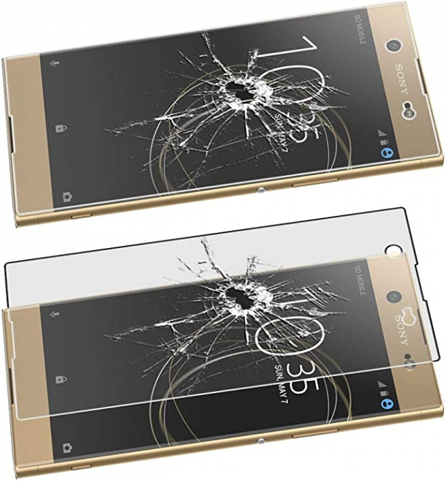 Husa compatibil cu Sony Xperia XA1 Ultra Husă XA1 Ultra/Dual (2017) Husă cu design din fibră de carbon, carcasă flexibilă din silicon, absorbție de șoc, neagră + sticlă securizată [4]