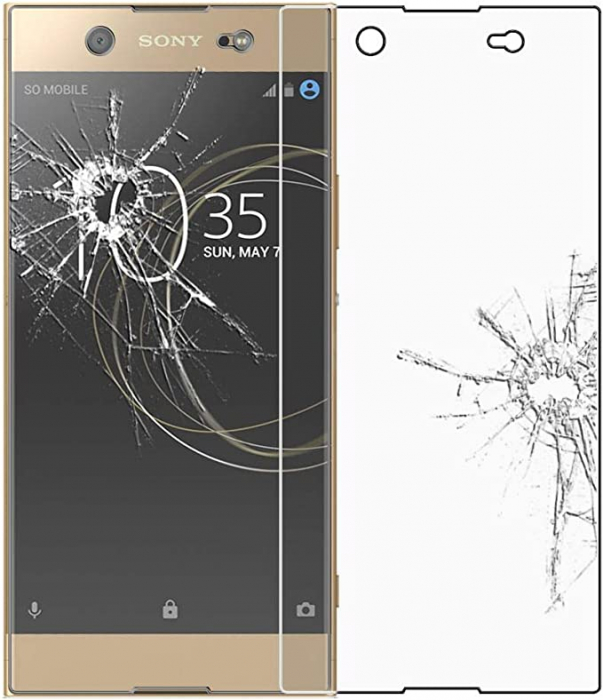 Husa compatibil cu Sony Xperia XA1 Ultra Husă XA1 Ultra/Dual (2017) Husă cu design din fibră de carbon, carcasă flexibilă din silicon, absorbție de șoc, neagră + sticlă securizată [5]