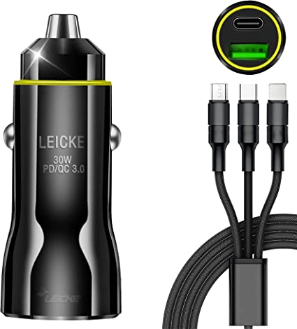 Încărcător auto USB cu cablu de 1,2,M 2 porturi 12 V-24 V,A+ tip C Adaptor [5]