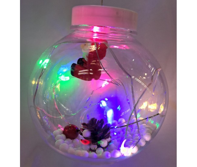 Instalatie pom, tip plasa, 10 globuri transparente cu Mos Craciun [2]