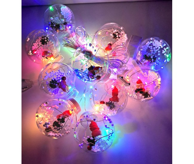 Instalatie pom, tip plasa, 10 globuri transparente cu Mos Craciun [7]