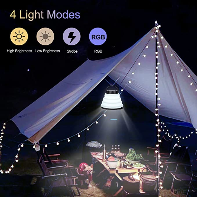 Lampă de camping cu LED, reîncărcabilă solară, pliabilă cu 7 culori RGB, cu 4 moduri de lumină [3]