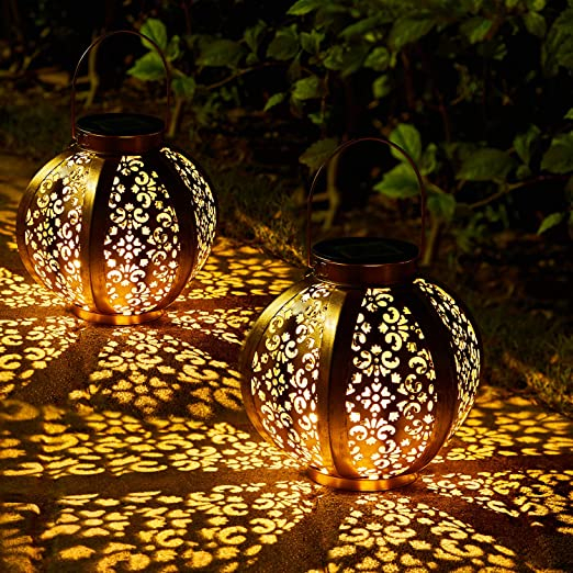Lampioane solare pentru grădină,Set 2 ornamente din marocane pentru grădină, în aer liber, agățate, lumini solare pentru grădină, lumini solare cu LED-uri, grădină în aer liber,