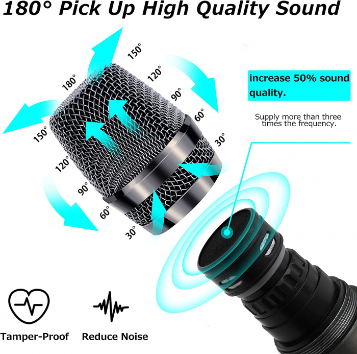 Microfon wireless JYX, microfon dinamic pentru karaoke cu receptor și inel anti-alunecare, distanță de transmisie de 80 de metri, sistem de microfon reîncărcabil pentru noapte de karaoke, întâlnire [3]