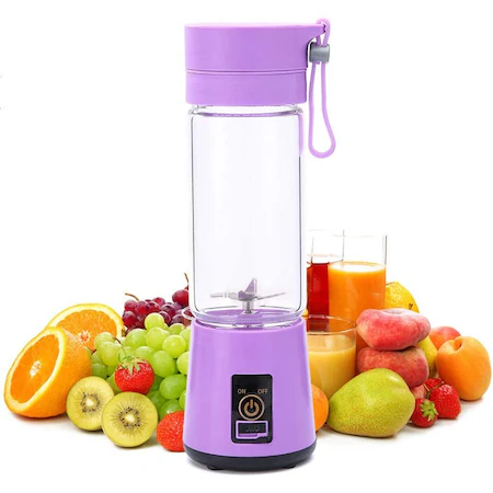 Mini blender cu USB portabil 380 ml, 4 lame, cu recipient de baut, mov [2]