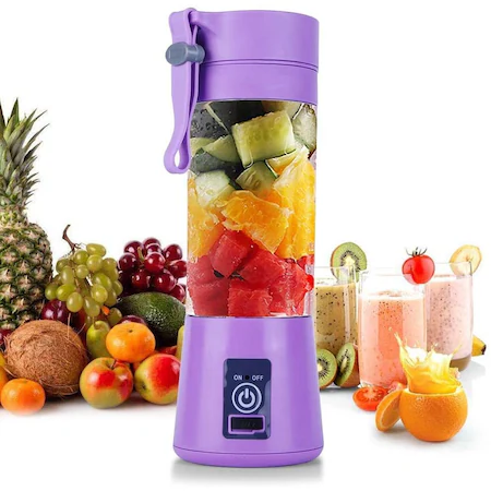 Mini blender cu USB portabil 380 ml, 4 lame, cu recipient de baut, mov [5]