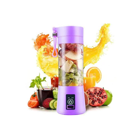 Mini blender cu USB portabil 380 ml, 4 lame, cu recipient de baut, mov [3]
