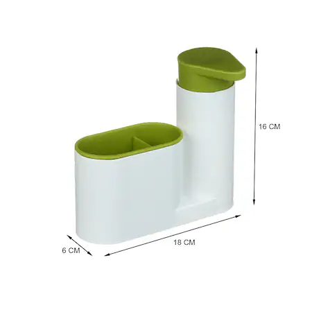 Organizator pentru chiuveta 2 in 1,cu functie de dozator de sapun ,18 x 6 x 16cm, Alb/Verde [3]
