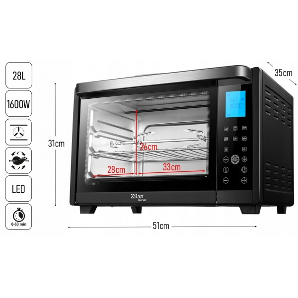 Cuptor electric,1600 W, 28 Litri, Temperatura Reglabila, Digital, Negru [3]