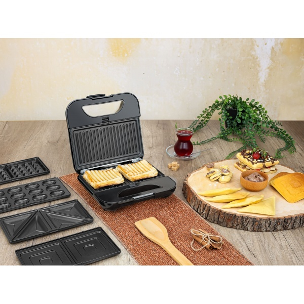 Sandwich-maker ZILAN 5 in 1,Inox 800 W, 5 tipuri de placi grill, triunghi, sandwich, waffle, nuci, [13]