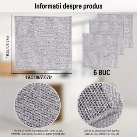 Set 6 Bureți din Oțel Inoxidabil Durabili pentru Curățarea Vaselor și Aragazului [4]