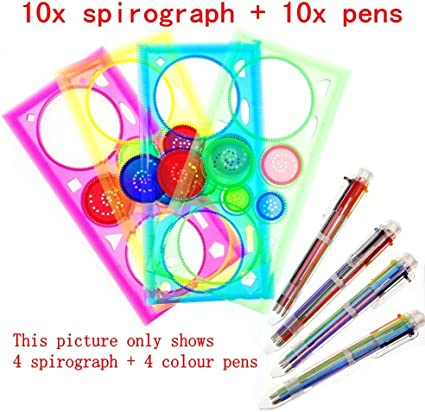 Set de spirograf reutilizabil pentru desen din plastic, 10 buc riglă spirograf + 10 buc pix multicolor pentru meșteșuguri pentru copii pentru adulți pentru petrecerea de ziua de naștere [3]