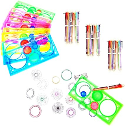 Set de spirograf reutilizabil pentru desen din plastic, 10 buc riglă spirograf + 10 buc pix multicolor pentru meșteșuguri pentru copii pentru adulți pentru petrecerea de ziua de naștere [7]