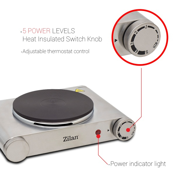 Plita electrica inox, 33x10x30, 1 arzator, 1500 W, termostat reglabil [8]