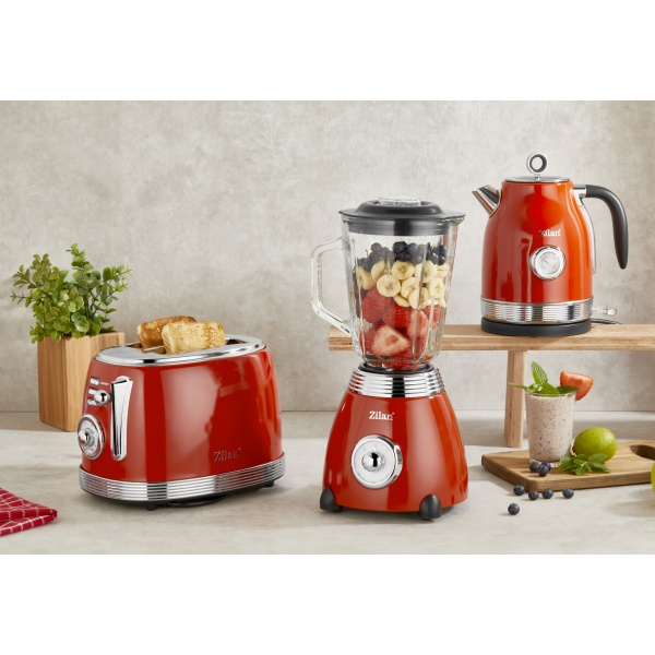Blender RETRO Rosu, capacitate 1.5 L, putere 500W, lame din otel [10]