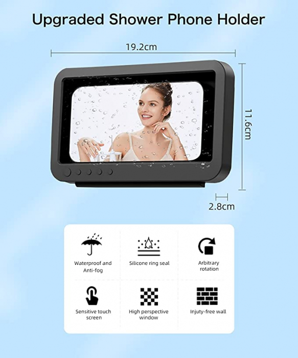 Suport rotativ pentru telefon QZW ecran tactil HD anti-aburire rezistent la apă negru [5]