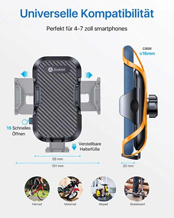 Suport de telefon pentru biciclete, anti tremurat,compatibil cu iPhone 12 ,12 Mini ,12 Pro Max, 11 SE, Xs X 8 7 6 [2]