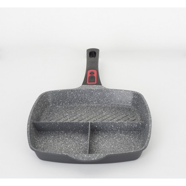 Tigaie grill 3in1,28 cm, Material aluminiu, Interior granit, Maner soft touch detasabil, Compatibil inductie [4]