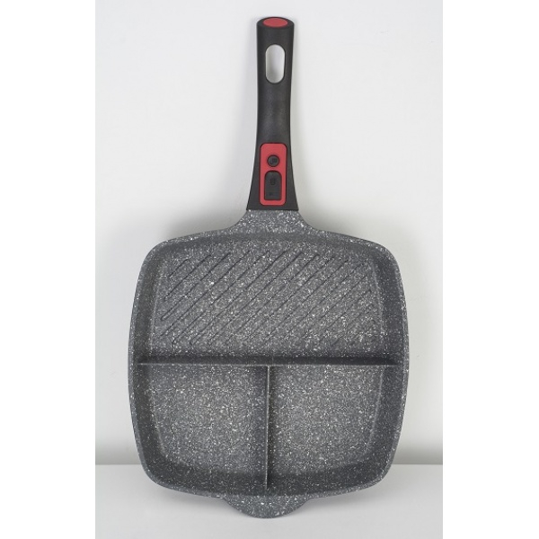 Tigaie grill 3in1,28 cm, Material aluminiu, Interior granit, Maner soft touch detasabil, Compatibil inductie [5]
