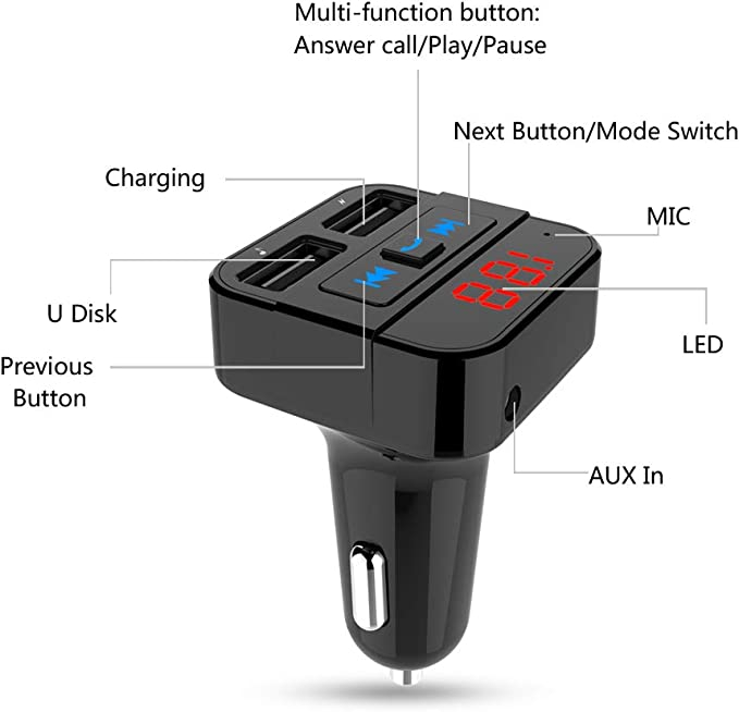 Transmițător FM Bluetooth, adaptoare transmițător FM la radio de mașină cu port USB [2]
