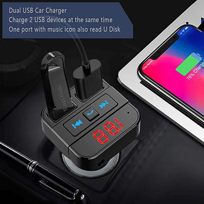 Transmițător FM Bluetooth, adaptoare transmițător FM la radio de mașină cu port USB [6]