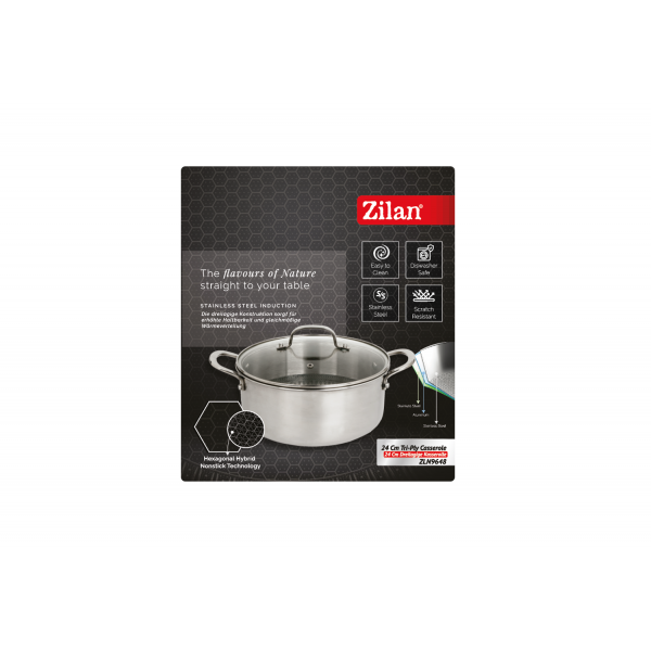 Oala cu capac, tri-ply, inox, antiaderent, protectie la zgarieturi, usor de spalat, 24 cm,4.3L [5]