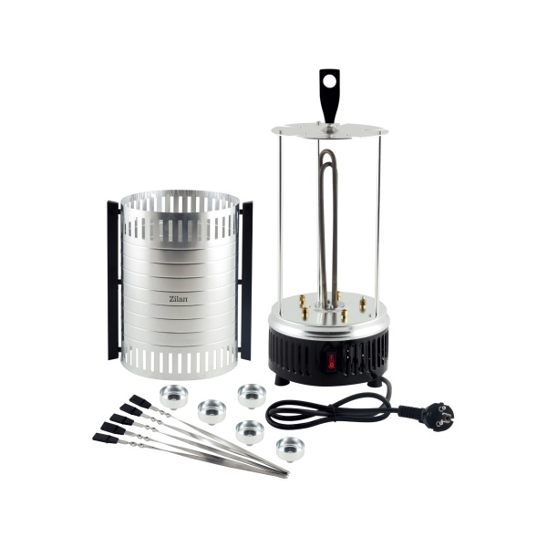 Gratar vertical argintiu, putere 900W, rotatie automata, 5 bete pentru frigarui [3]