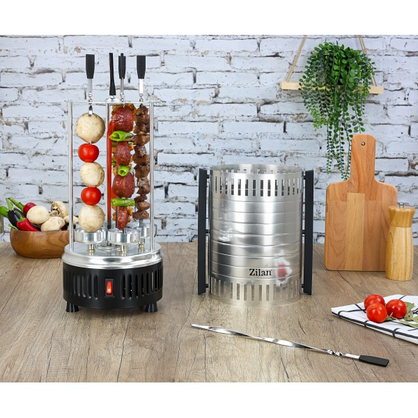 Gratar vertical argintiu, putere 900W, rotatie automata, 5 bete pentru frigarui [8]