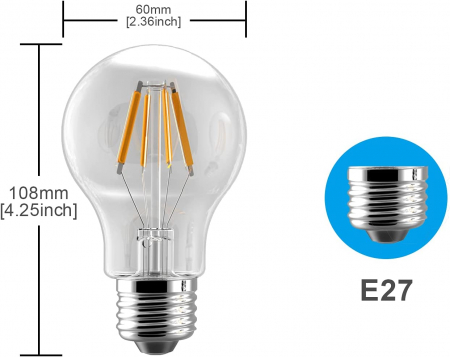 Set de 6 becuri LED cu filament E27,4W 2700K [4]