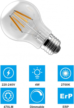 Set de 6 becuri LED cu filament E27,4W 2700K [3]