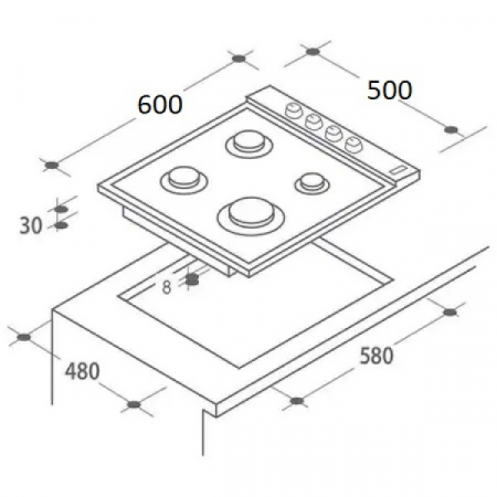 Plita incorporabil,Negru Gaz gpl sau natural, Aprindere electrica, 4 arzatoare, 60x50 cm, Email [4]