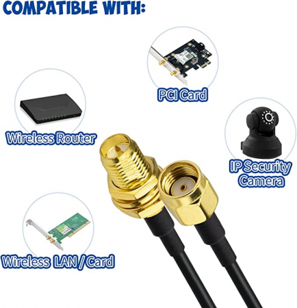 Cablu Bingfu RP-SMA Cablu prelungitor antenă WiFi 5m (2 pachete) Adaptor RP-SMA mascul la RP-SMA mamă RG174 pentru placă de rețea fără fir PCI Express Mini PCI Express Adaptor WiFi Router WiFi Cameră [5]