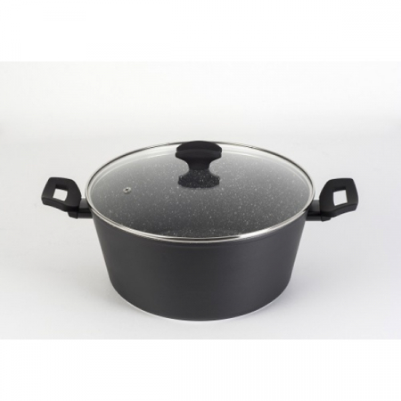 Oala cu capac sticla,Diametru 28 cm, Inaltime 13 cm, Material aluminiu, Interior granit, Compatibil inductie [1]