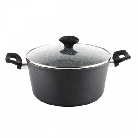 Oale - Oala cu capac sticla,Diametru 28 cm, Inaltime 13 cm, Material aluminiu, Interior granit, Compatibil inductie
