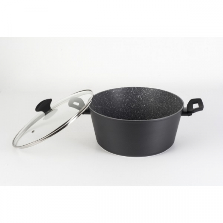 Oala cu capac sticla,Diametru 28 cm, Inaltime 13 cm, Material aluminiu, Interior granit, Compatibil inductie [2]