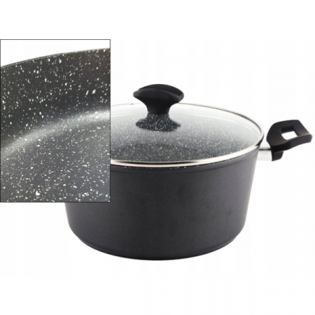 Oala cu capac sticla , Diametru 24 cm, Inaltime 12 cm, Material aluminiu, Interior granit, Compatibil inductie [1]