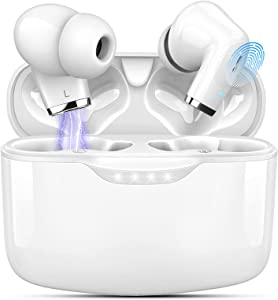 Casti Bluetooth - Căști Bluetooth fără fir cu control tactil IP7 cu microfon încorporat pentru iOS și Android, cutie de încărcare, 40 de ore, alb