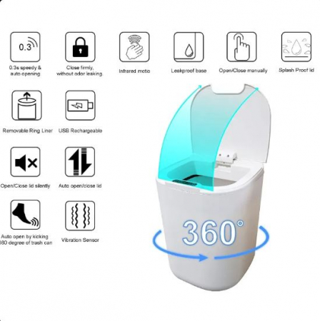Cos de Gunoi Automat cu Sensor, pentru bucatarie sau baie, fabricat din plastic cu capac anti-miros, capacitate 16L [2]
