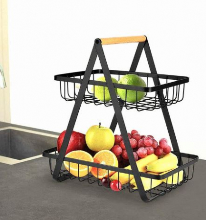 Cos metalic detasabil cu maner de lemn ,organizator pentru legume si fructe pentru optimizarea spatiului [2]