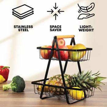 Cos metalic detasabil cu maner de lemn ,organizator pentru legume si fructe pentru optimizarea spatiului [1]