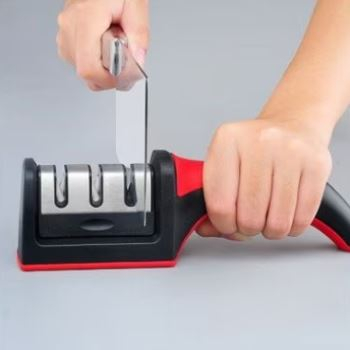 Dispozitiv ascutire profesionala pentru cutite, 3 Nivele  de ascutire, culoare Rosie [3]