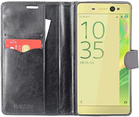 Husa compatibil cu Sony Xperia XA Ultra Husă XA Ultra/Husă portofel dublă Husă din piele PU cu suport pentru slot pentru card, neagră [Telefon: 164 x 79 x 8,4 mm, 6,0 inchi] [3]