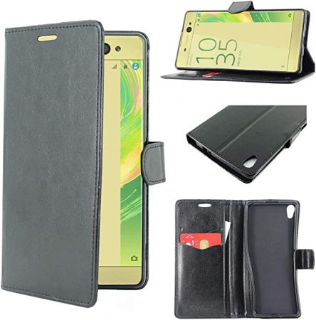 Husa compatibil cu Sony Xperia XA Ultra Husă XA Ultra/Husă portofel dublă Husă din piele PU cu suport pentru slot pentru card, neagră [Telefon: 164 x 79 x 8,4 mm, 6,0 inchi] [1]