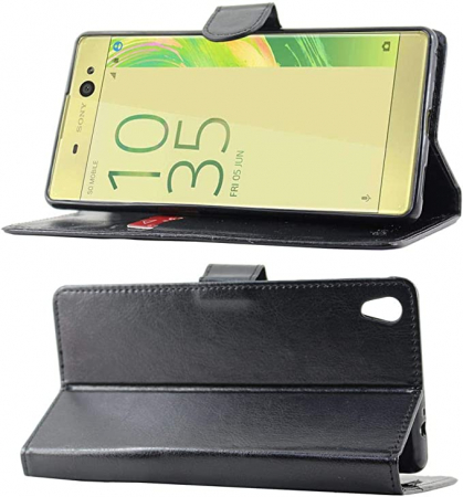 Husa compatibil cu Sony Xperia XA Ultra Husă XA Ultra/Husă portofel dublă Husă din piele PU cu suport pentru slot pentru card, neagră [Telefon: 164 x 79 x 8,4 mm, 6,0 inchi] [2]