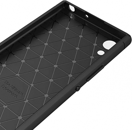 Husa compatibil cu Sony Xperia XA1 Ultra Husă XA1 Ultra/Dual (2017) Husă cu design din fibră de carbon, carcasă flexibilă din silicon, absorbție de șoc, neagră + sticlă securizată [1]