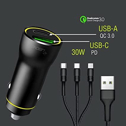 Încărcător auto USB cu cablu de 1,2,M 2 porturi 12 V-24 V,A+ tip C Adaptor [3]