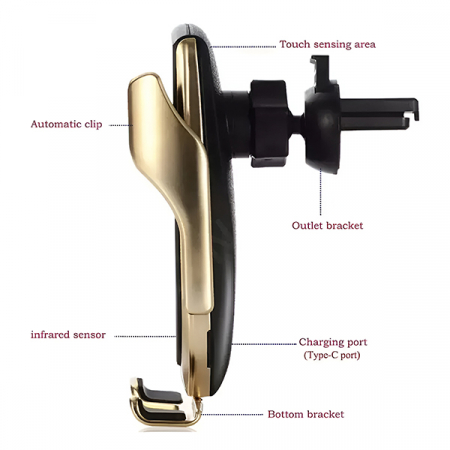 Incarcator wireless auto cu senzor inteligent, prindere automata si incarcare rapida pentru telefoane compatibile. [3]