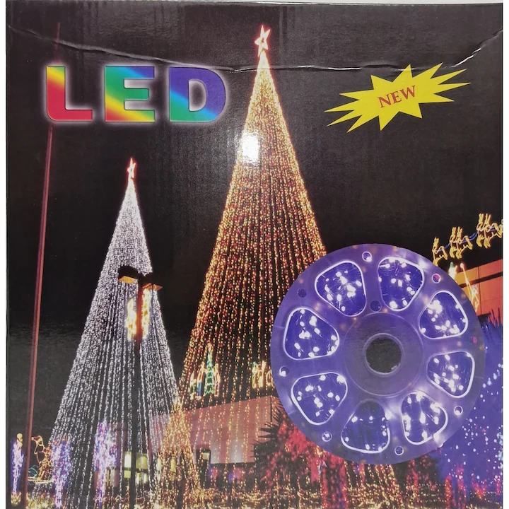 Instaltie Brad - Instalatie de Craciun tip sir rola, 8 jocuri de lumini, fir negru,1000 LED-uri tip diamant 100M