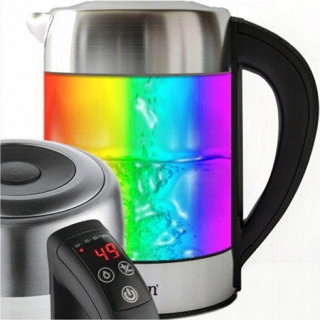 Fierbator Digital,2200W, 1.7L, Control Temperatura, Iluminare LED, Sticla-Inox [6]