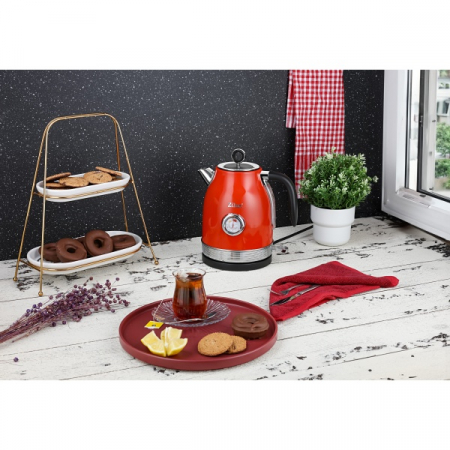 Fierbator RETRO Rosu,Capacitate 1.7 Litri, Putere 2200W, Rotire 360 [7]